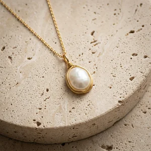 Elegant pearl on travertine stone