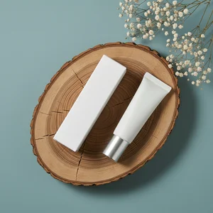 Skincare on rustic wood