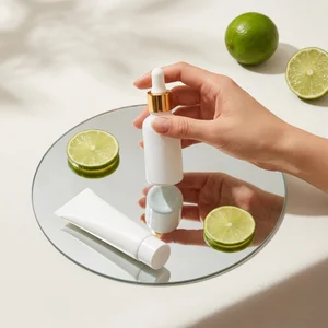 Fresh lime skincare on mirror