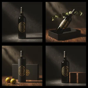 Premium dark liquor bottles display