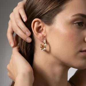 Pearl and crystal gold hoop earring