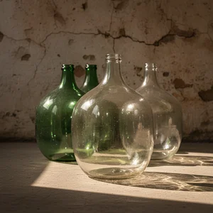 Vintage glass bottles warm light