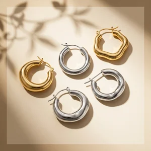 Modern hoop earrings with leaf shadow