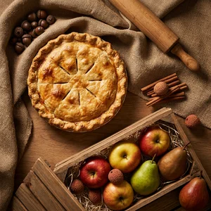 Baked fruit pie on rustic wood