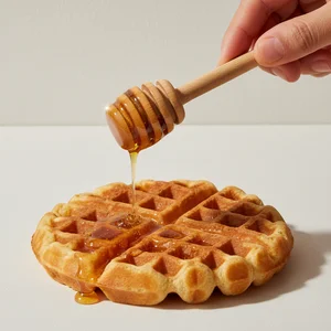 Golden waffle with honey drizzle