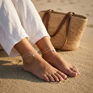 Bohemian beach anklets on sand
