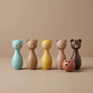 Wooden bear bowling set