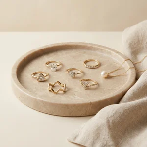 Elegant gold jewelry on marble