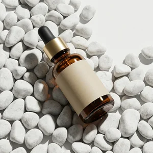 Natural skincare on white pebbles