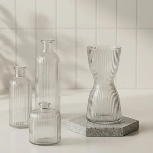 Minimalist glass decor with palm shadow