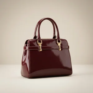Elegant burgundy patent handbag
