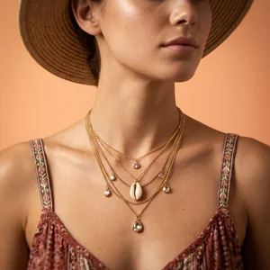 Gold shell & star layered necklace