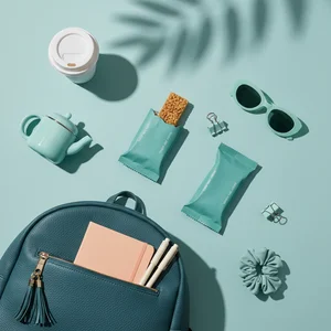 Everyday adventure essentials flat lay