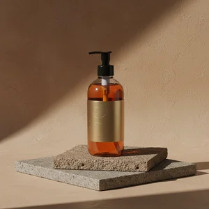 Amber Bottle on Stone Plinth