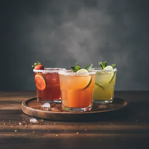 Festive colorful cocktails on wood