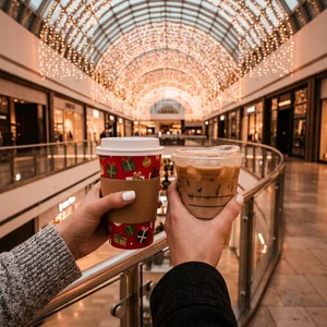 Festive mall coffee cheers