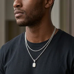Layered silver chains on model