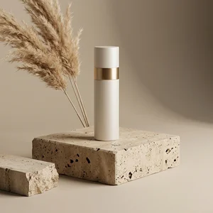 Natural skincare on stone podium