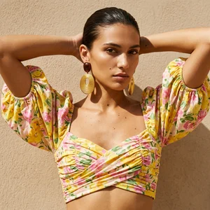 Floral crop top and gold earrings