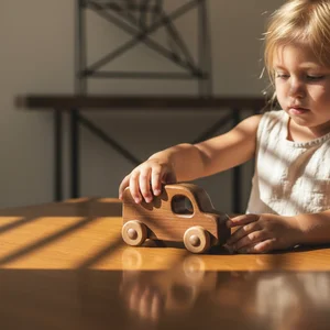 Playful child with wooden toy