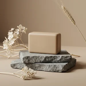 Natural soap on stone pedestal