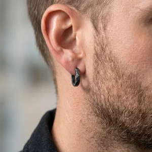 Men's dark textured hoop earring