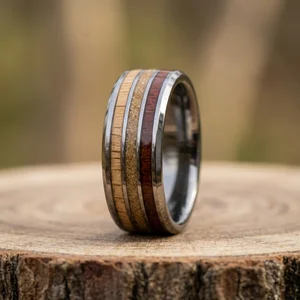 Rustic wood and sand inlay ring