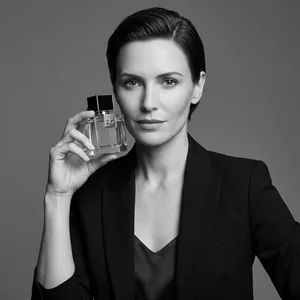 Chic model with beauty product