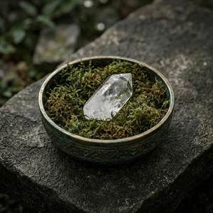 Mystical crystal in moss bowl