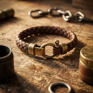 Rugged artisanal leather bracelet