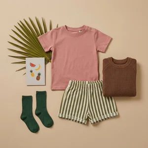 Summer baby outfit flat lay