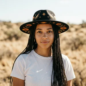 Boho embroidered fedora in desert