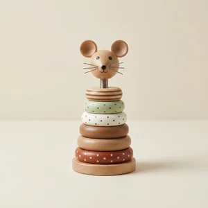 Cute wooden mouse stacking toy