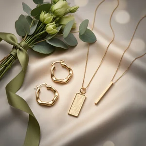 Elegant gold jewelry on satin