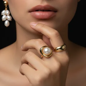 Chic Gold Rings & Pearl Accents