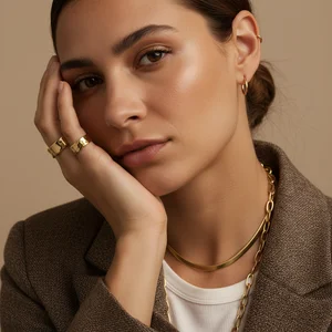 Sophisticated model with gold jewelry