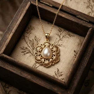 Vintage gold pearl necklace in box