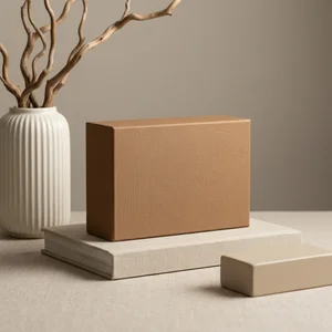 Minimalist brown box on books