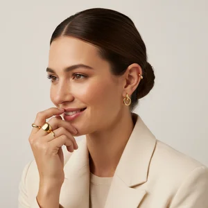 Joyful model wearing jewelry