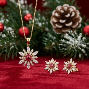 Festive gold jewelry on red velvet