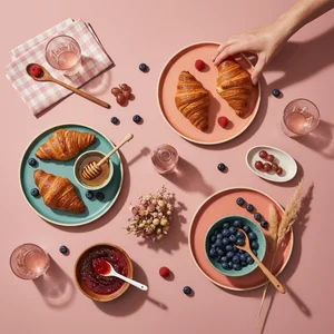 Festive breakfast flat lay