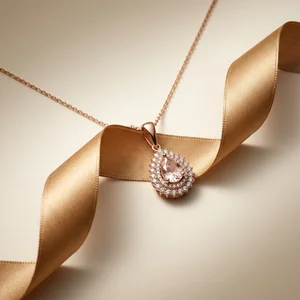 Elegant morganite pendant on ribbon