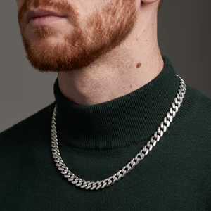 Men's silver chain on turtleneck