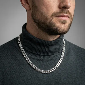 Men's silver cuban chain mockup