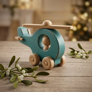 Festive wooden toy helicopter