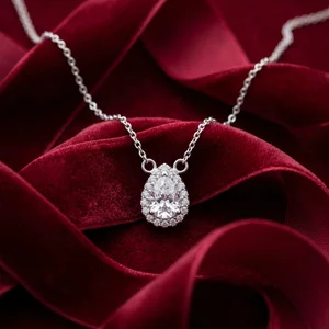 Elegant diamond necklace on red velvet