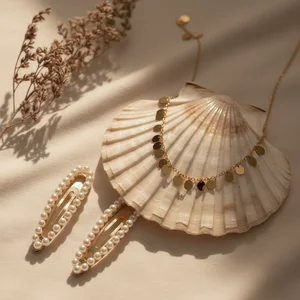 Golden seashell necklace display