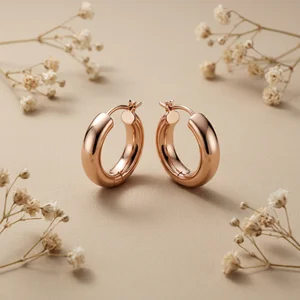 Rose gold hoops on beige fabric