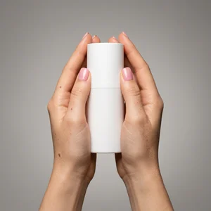 Hands holding cosmetic bottle