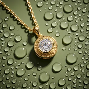 Diamond necklace on dewy surface